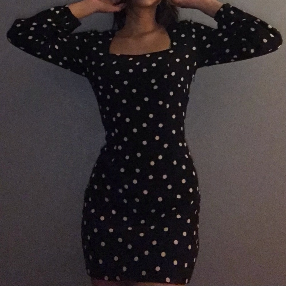 INTERMIX black, long sleeve, polka dot dress.